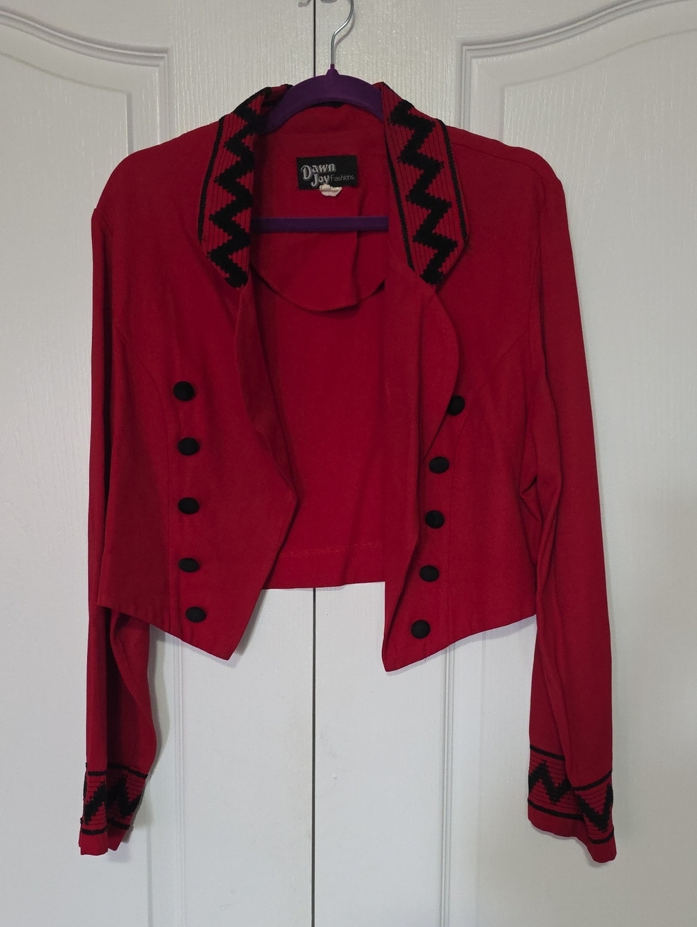 Vintage Dawn Joy Red Cropped Military-Style Jacket